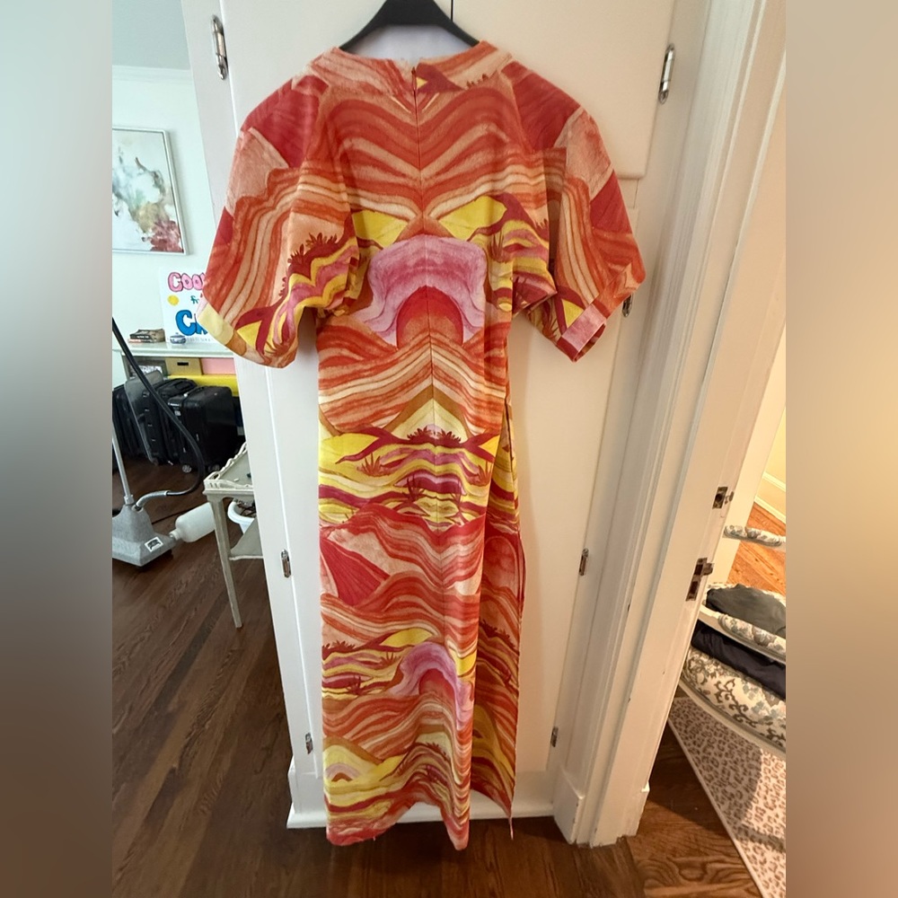 Andrea Iyamah Red, Pink, Yellow Wave-Print Midi Dress - Picture 2 of 4